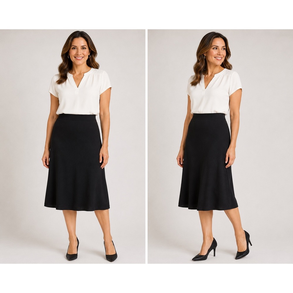 Talbots Womens XL Black Knit A-Line Skirt Made in Italy Cotton Viscose Pull On